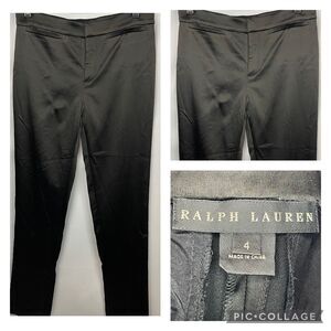 Ralph Lauren Black Label Womens Satin Pants Acetate Nylon Stretch Black Sz 4